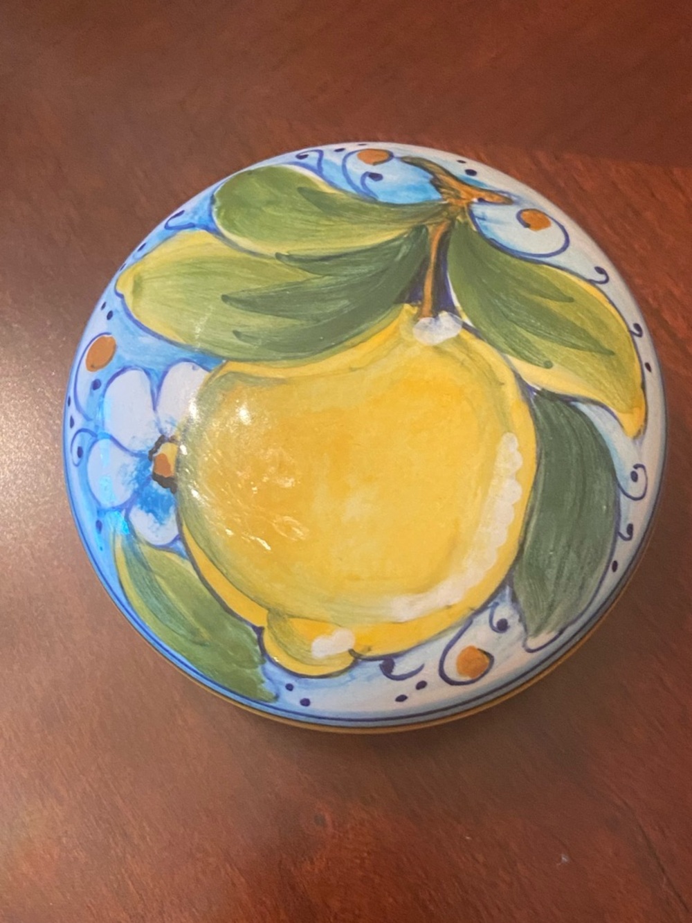 Italian Hand-Painted Ceramic Lemon Trinket Keepsake